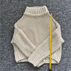 Free People My Only Sunshine Knit Beige Mock neck Cotton Chunky Sweater Medium